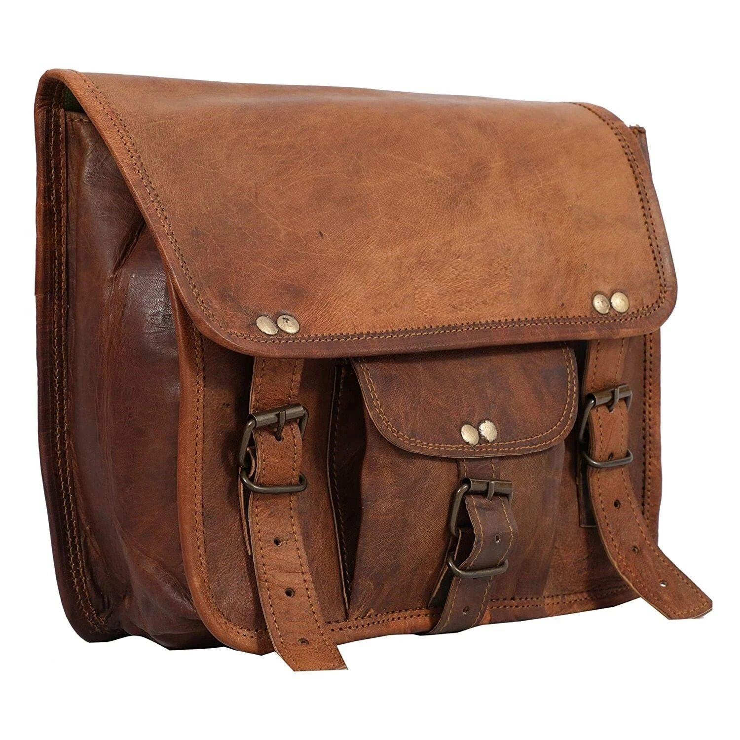 

Leather Motorcycle Saddle Bag Leather Side Pouch Panniers Bag Fit All Motorcycle 11 x 9 x 3 in