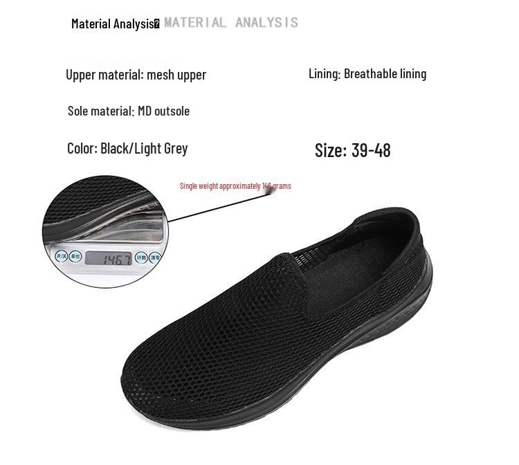 Herrskor, extra stora, sommar, mesh, slip-on sneakers, storlekar 46-48, svarta