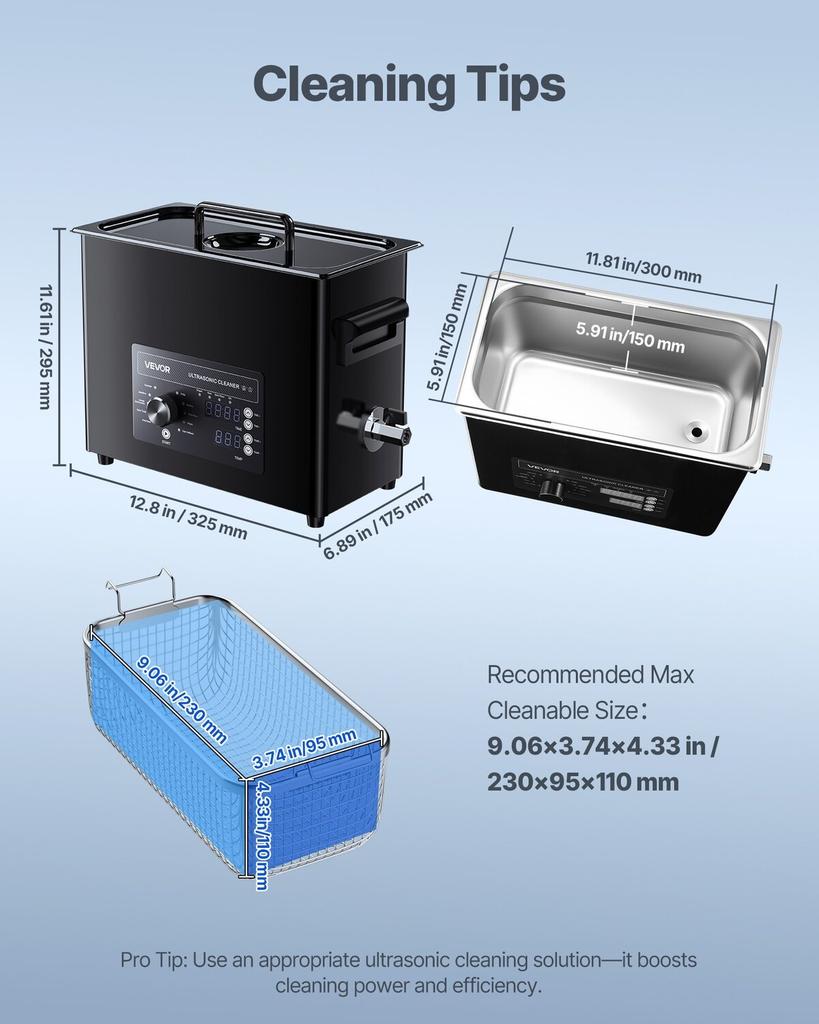 6L Ultrasonic Cleaner, Professional Ultrasonic Cleaner Machine with Knob Control, Stainless Steel Cleaning Machine with Basket and Cleaning Ball, for