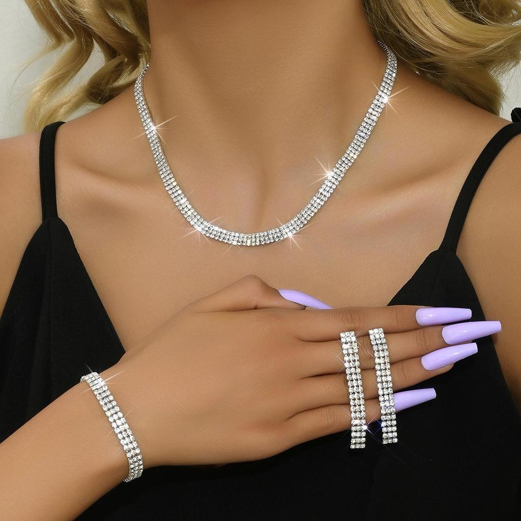 Elegant Bridal Jewelry Set: Versatile Rhinestone Necklace, Bracelet & Earrings