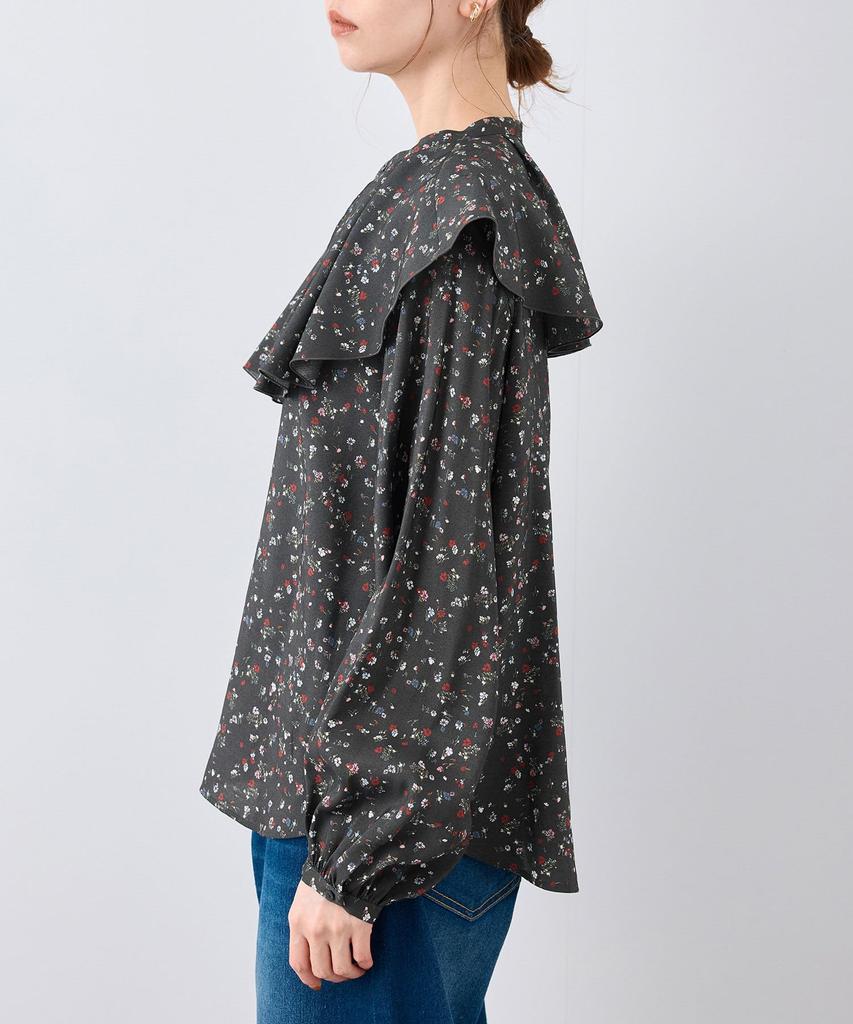 ROPE PICNIC Frill Collar Black Women's Blouse, (01)