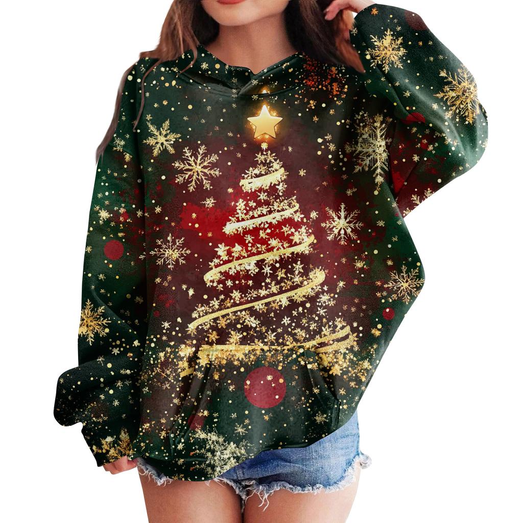 Sweatshirts For Teen Girls Hoodies Long Sleeve Drawstring Pullover Cute Oversized Hoodie Christmas Day