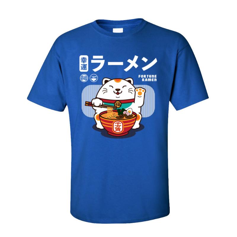 Fortune Ramen 100% Baumwolle Herren Kurzarm T-Shirt Normales Sommer/Herbst T-Shirt Sweatshirts Niedliches Katze Nudel T-Shirt