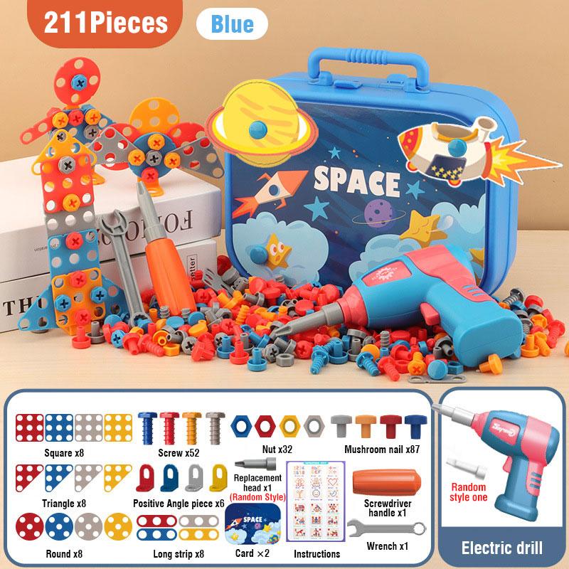 351stk/211stk Children DIY Tool Toys Set Electric Drill Screw Nuts Puzzle Toy Pretend Play Tool Kits 2D/3D Educational Toy