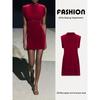Za2025 Spring New Women's Clothing Fashion Temperament Waist-Controlled Slimming Sleeveless Velvet Padded Shoulder Dress 0036185