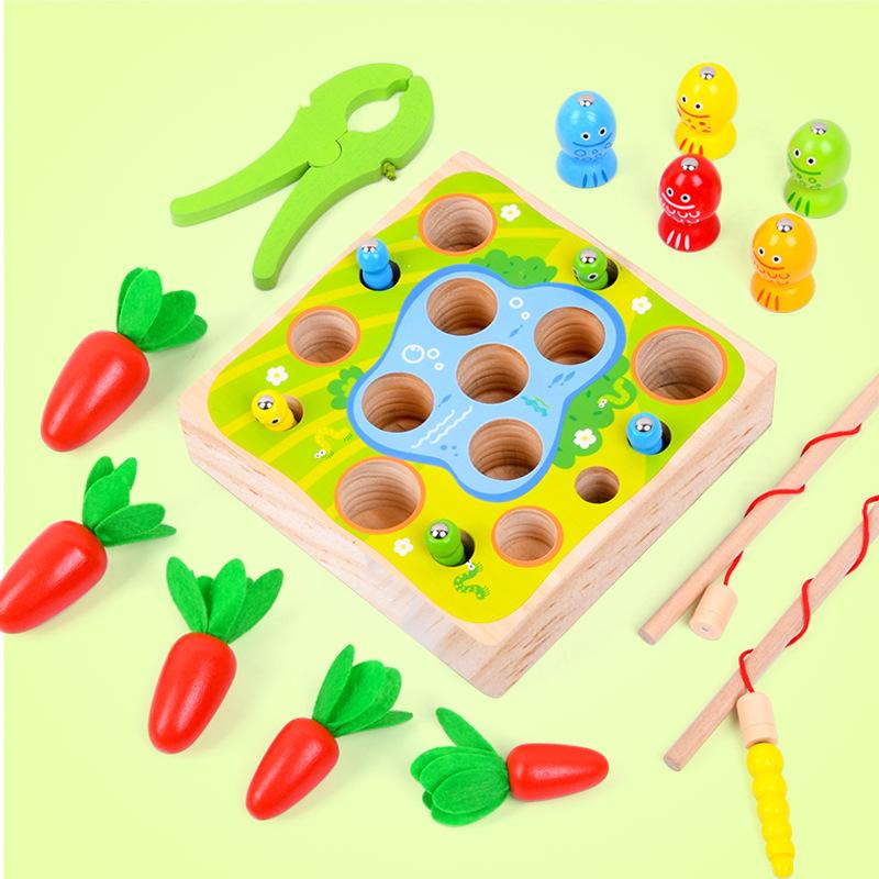 Toys Carrot Montessori Harvest Toddler Shaped Matching Game Fishing Wooden Skill