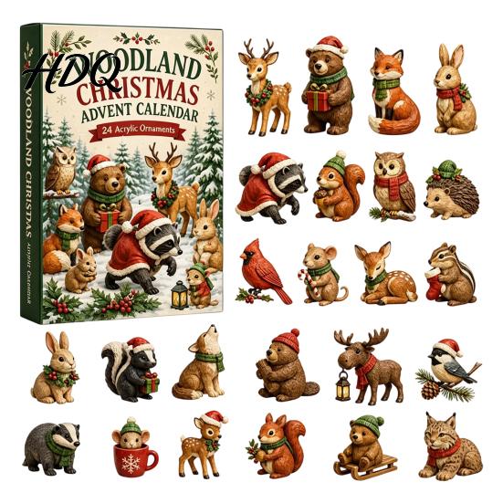 Advent Calendar for Boys 24 Days Christmas Calendar Forest Animals Countdown Collectible Surprise Boxes Cute Acrylic Toys Holiday Party Decoration