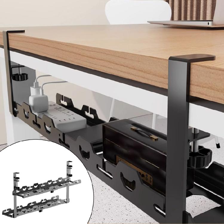 Under Desk Cable Management Tray, No Drill Iron Desk Cable Organizers, Wire Management Tray Cable Management Rack