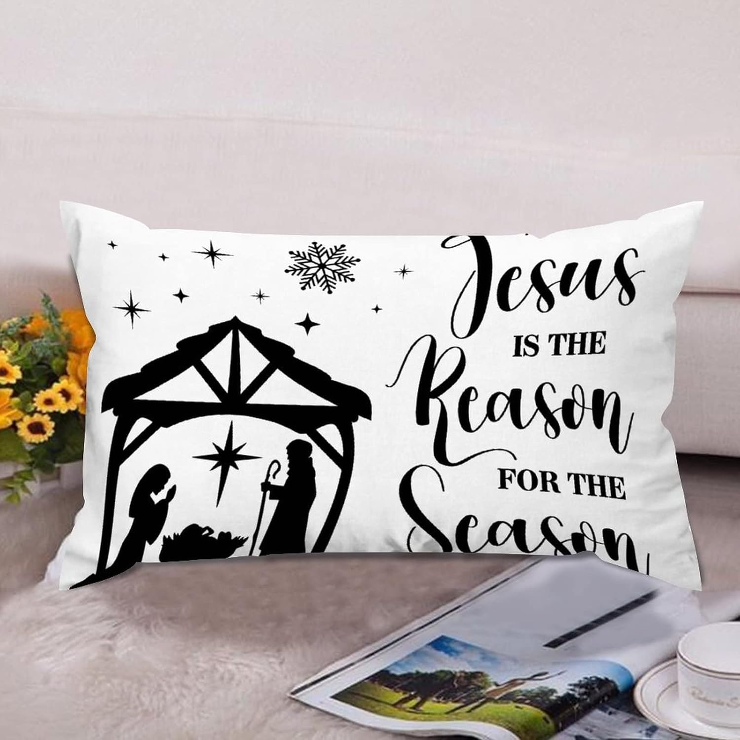 

Jesus is The Reason for The Season Lumbar Pillow Covers Farmhouse 12x20 Canvas Christmas Quotes Cushion Covers Rectangle Pillow Covers Outdoor for Style