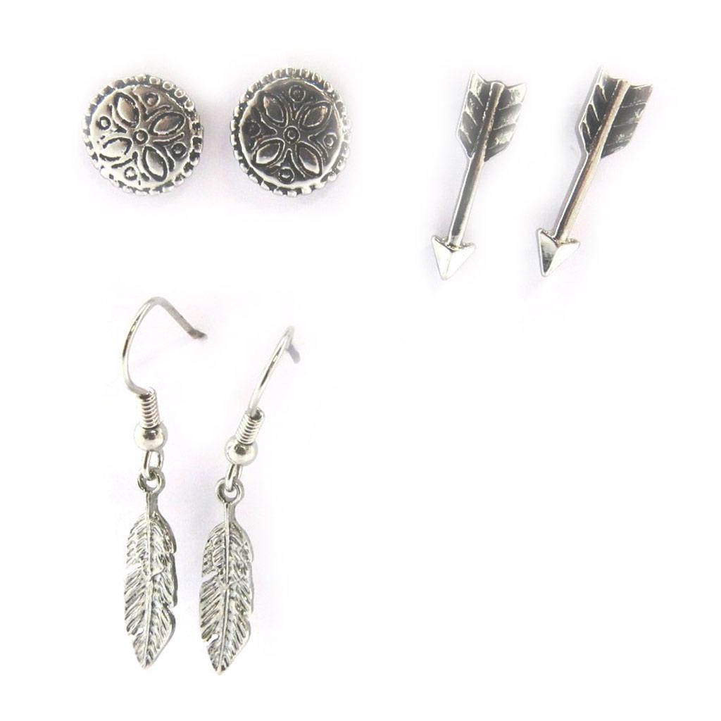 Les Trésors De Lily [N1788] - 3 Paar silberne Navajos-Ohrringe