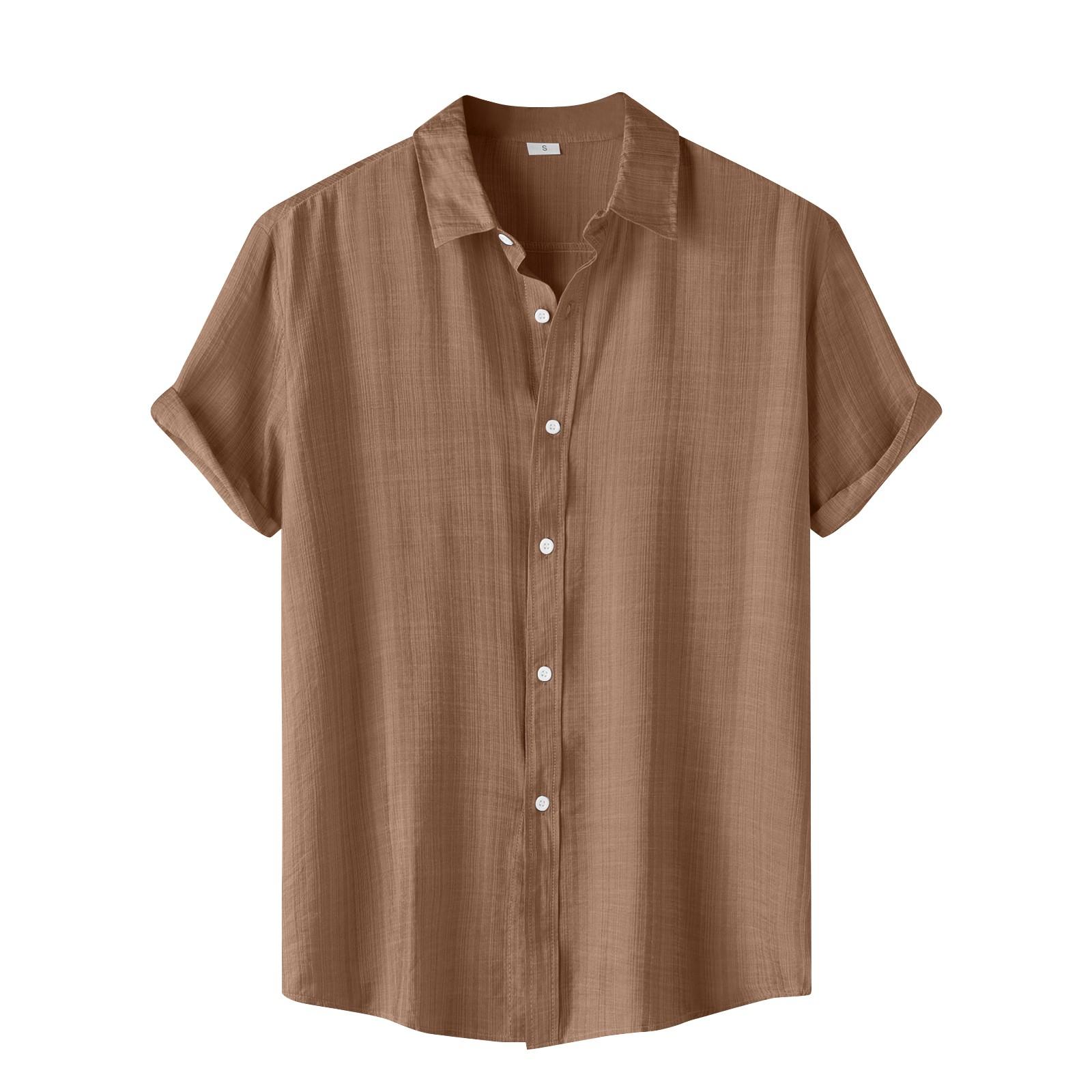 Мужская повседневная однобортная однобортная рубашка с короткими рукавами и однотонным — фото 5