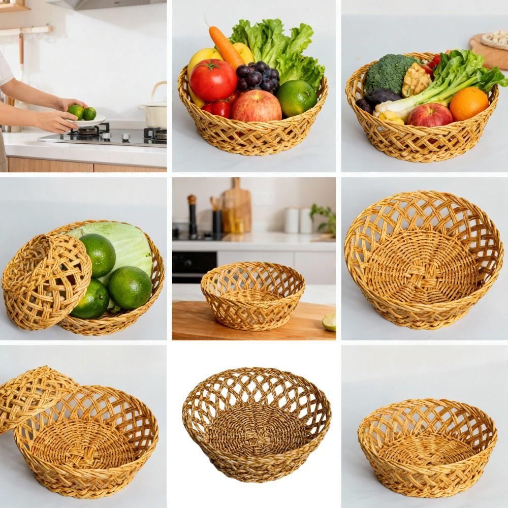 Rattan-ähnlicher Obstkorb Handgeflochtene Obstschale Natürlicher Stil Aufbewahrungskorb Esstisch