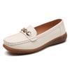 2023 Spring/Autumn Women's Casual Leather Slip-On Shoes with Metal Buckle - Soft Sole, Large Size, Comfort for Moms