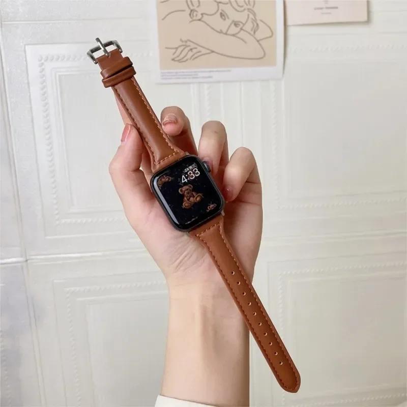 Slim Leather Strap for Apple Watch Bands 45mm 44mm 40mm 41mm 42mm 46mm Ultra 2 49mm 44 Mm Bracelet  10 9 8 7 Se 5 4 6