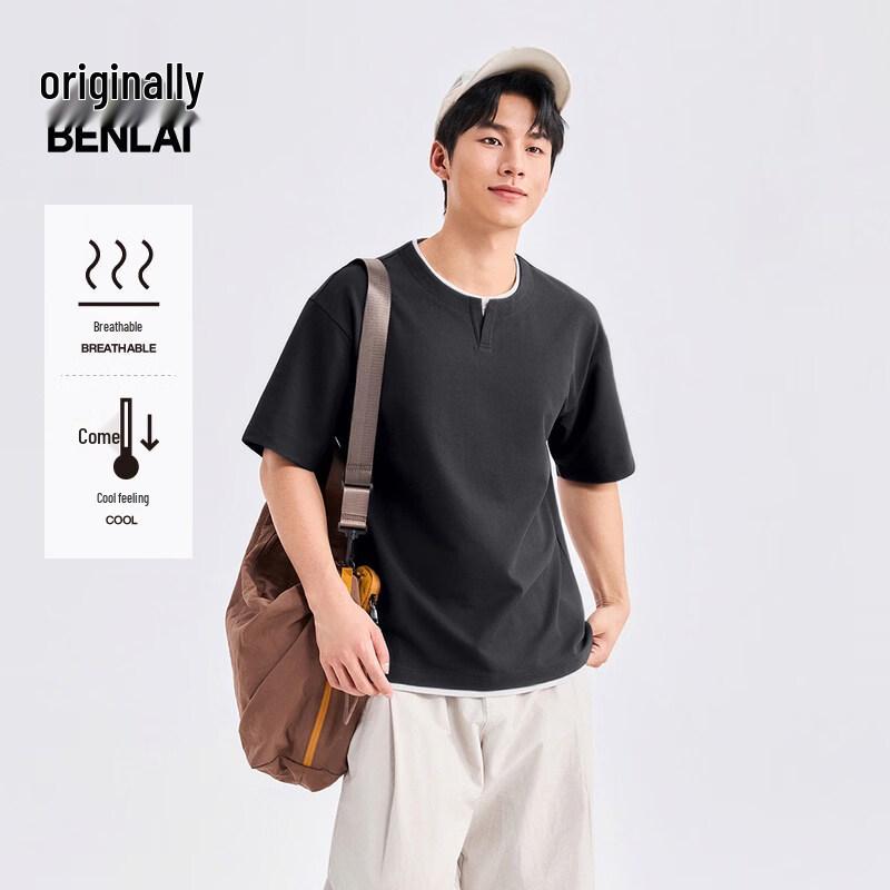 Benlai Men s Faux Two-Piece Cooling Loose Short Sleeve T-Shirt M
