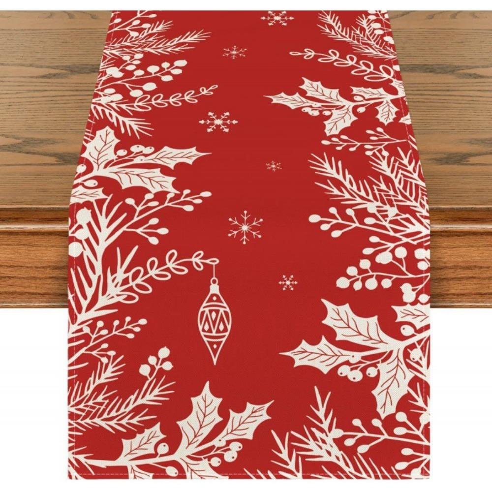 Christmas Snowflake Table Runner Durable Linen Dining Tablecloth Stain Resistant Holiday Decor