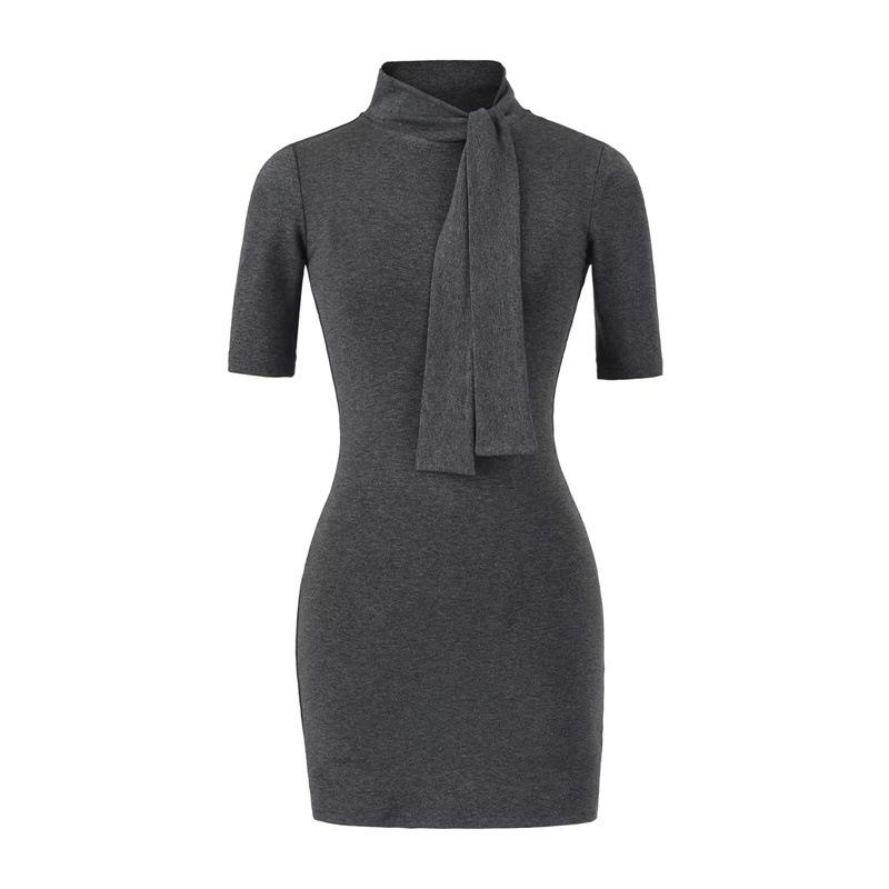 

Women s Sexy Retro High Neck Ribbon-Tied Dress with Cinched Waist and Short Sleeves Medium
