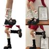 Women Winter Ribbed Knit Leg Warmer Stockings Y2K Harajuku Furry Trim Plush Ball Bow Christmas Leg Cover Long Boot Socks