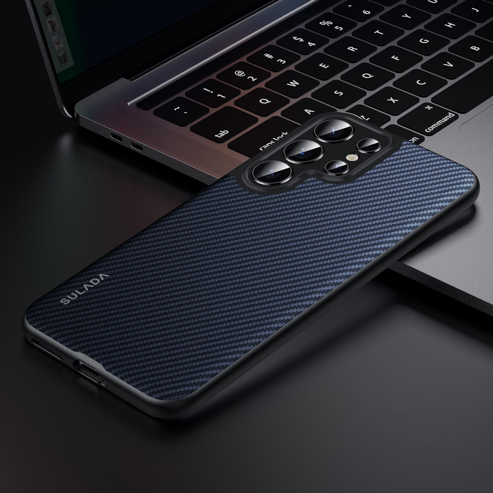 

SULADA For Samsung Galaxy S25 Ultra Case Compatible with MagSafe Metal Lens Frame PU+TPU Phone Cover Blue