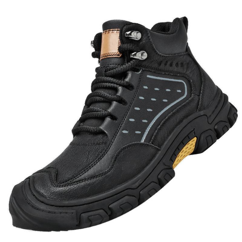 Medium top men's shoes leather outdoor non-slip thick sole wear-resistant lace-up bag head casual shoes men's mountaineering shoes hiking shoes