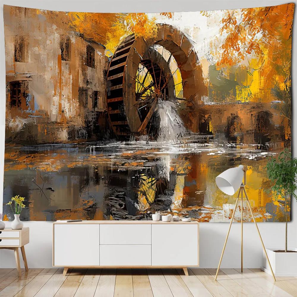Forest Landscape Oil Painting Tapestry Aesthetic Flower Wall Hanging for Hippie Living Room Bedroom Bohemian Wall Art Decoration