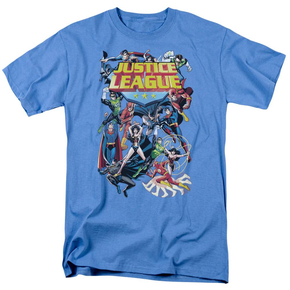 

Justice League League a Plenty Mens T Shirt Carolina Blue L