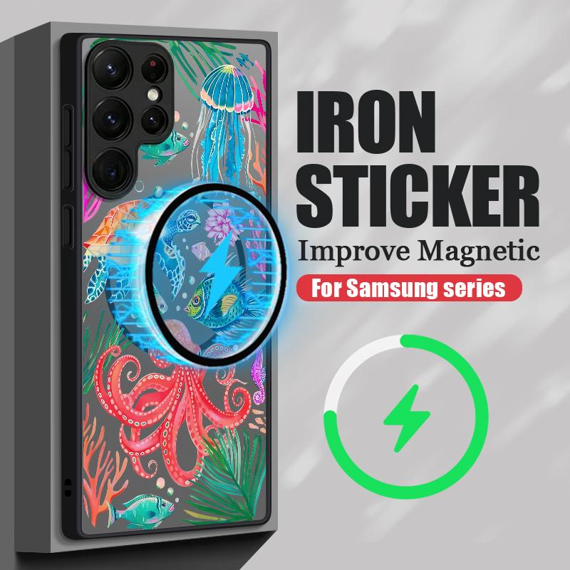 Magnetic For Magsafe Case For Samsung Galaxy S26 Ultra S25 Edge S24 S23 S22 Plus S21 FE Jellyfish Dolphin Pattern Hybrid Matte Cover