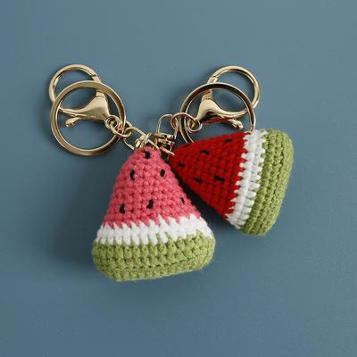 Chaveiro com pingente de melancia trançado à mão, bolsa de desenho animado, decoração para pendurar, chaveiro de carro, acessórios de decoração, presentes