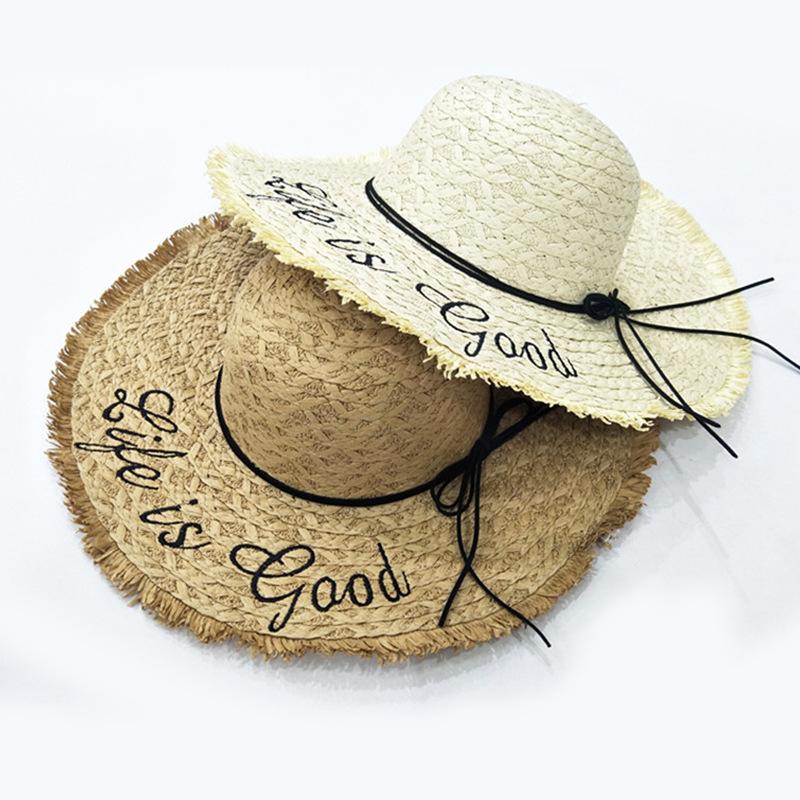 Versatile Hat Style Straw Woven Exquisite Letter Embroidery Womens Sunshade Hats