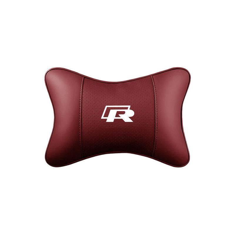 hijk1 Car Seat Leather Headrest Neck Cushioning Support Head Pillow For VW GTI Polo Golf Passat Tiguan Arteon Touareg CC Taigo Caddy