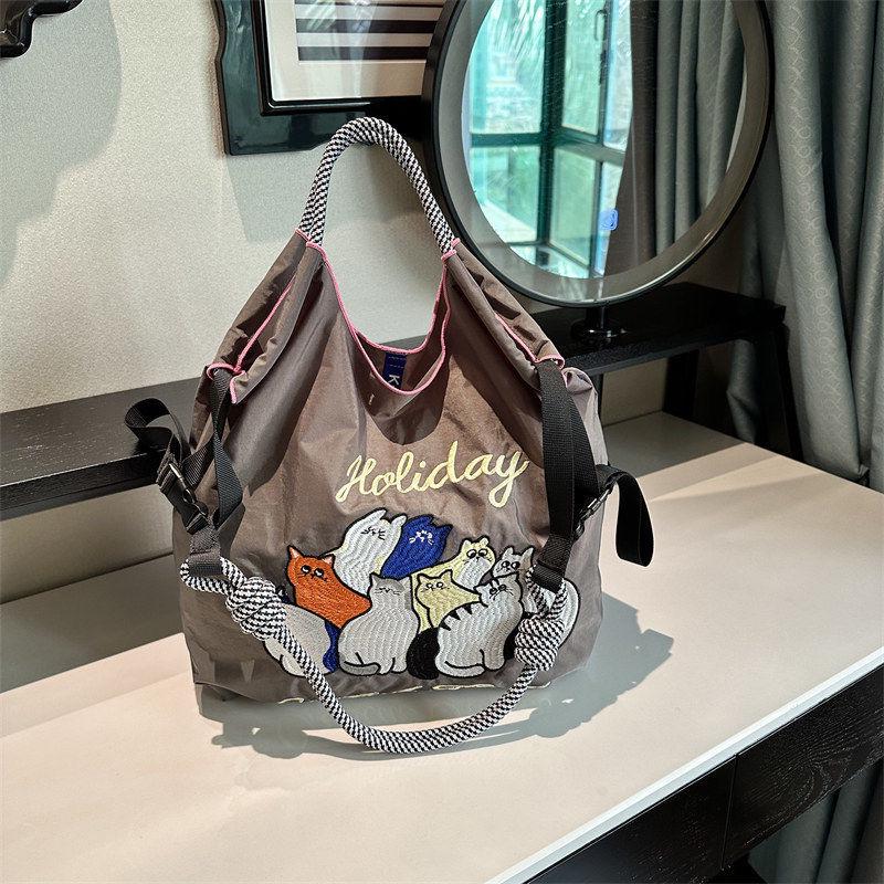Eco-Friendly Handmade Japanese-Style Embroidered Flower Nylon Tote Bag