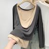Women's Two-Tone Long-Sleeve Layered T-Shirt: 2026 Autumn/Winter Style, Versatile Inner or Outerwear