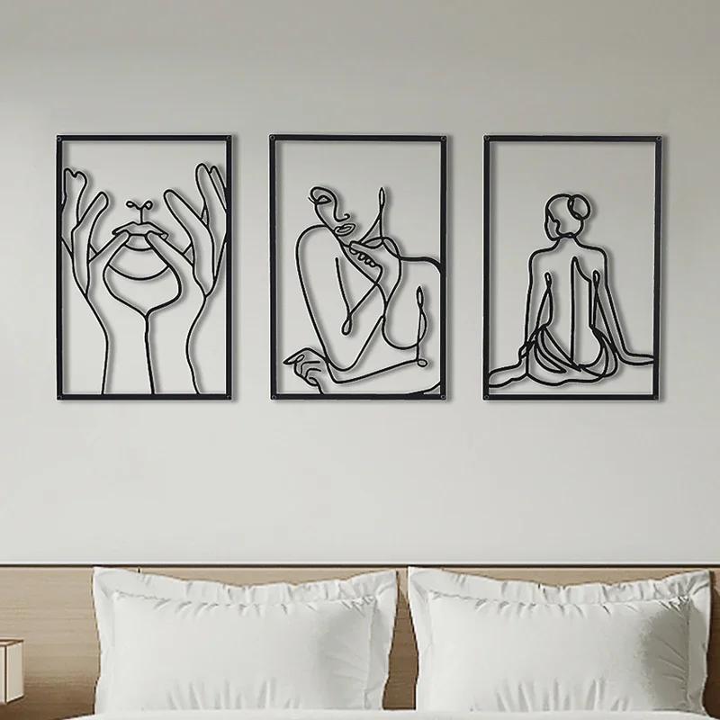 Modern Simple Abstract Female Line Decoration Background Wall Living Room Wall Decoration Hanging Painting Metal Material