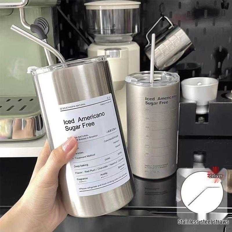 Stainless Steel Insulated American Travel Coffee Cup with Straw