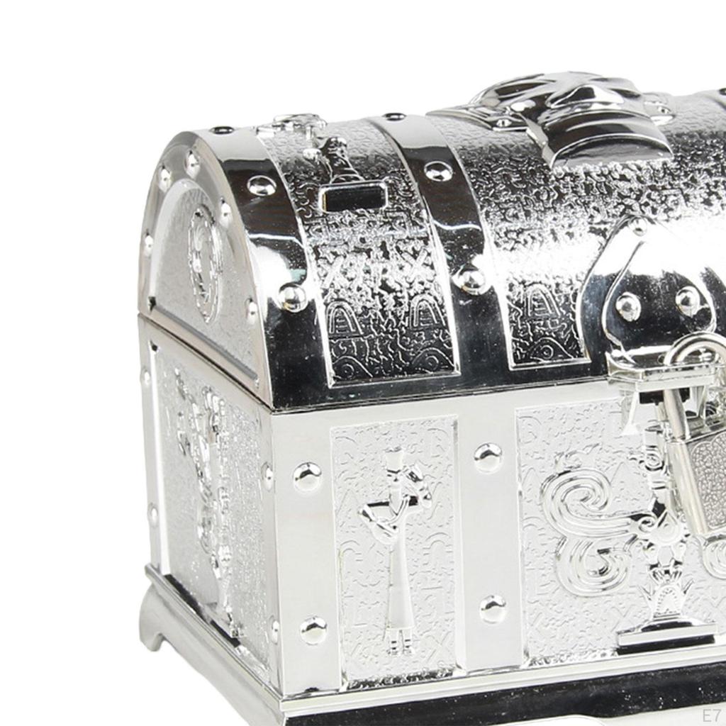 Antique Pirate Chest with Lock for Storing Trinkets and Bills