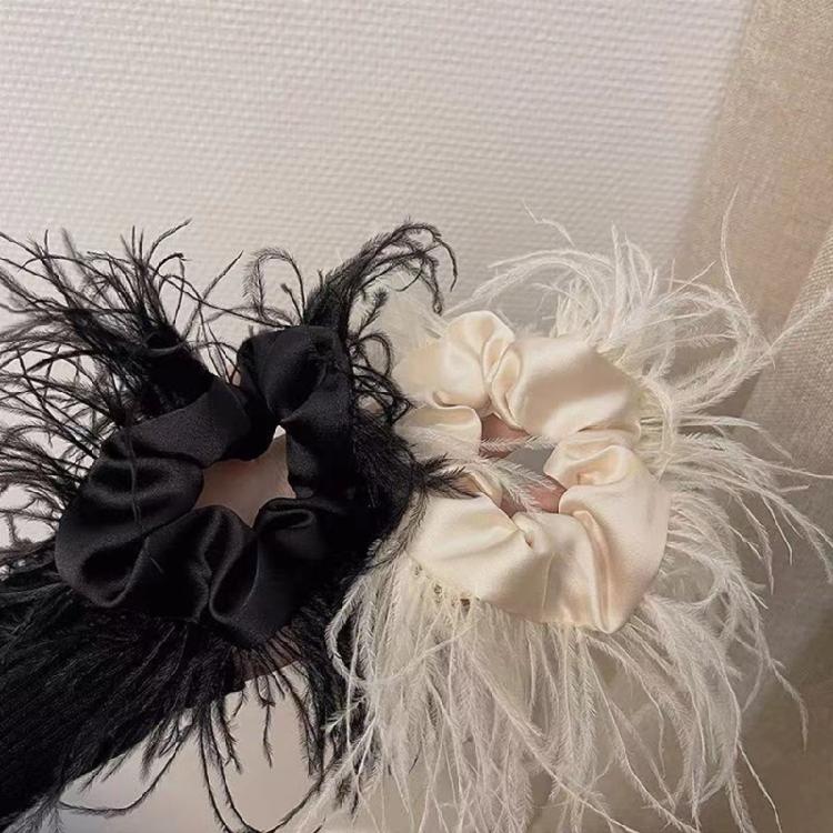 Ostrich Feather Hair Scrunchie Feather Hair Tie Hair Rope Headpieces for Women
