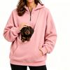 Women's Fashion Pet Pouch Hoodie Loose Drop Shoulder Pullover or Zip-Up Sweatshirt
