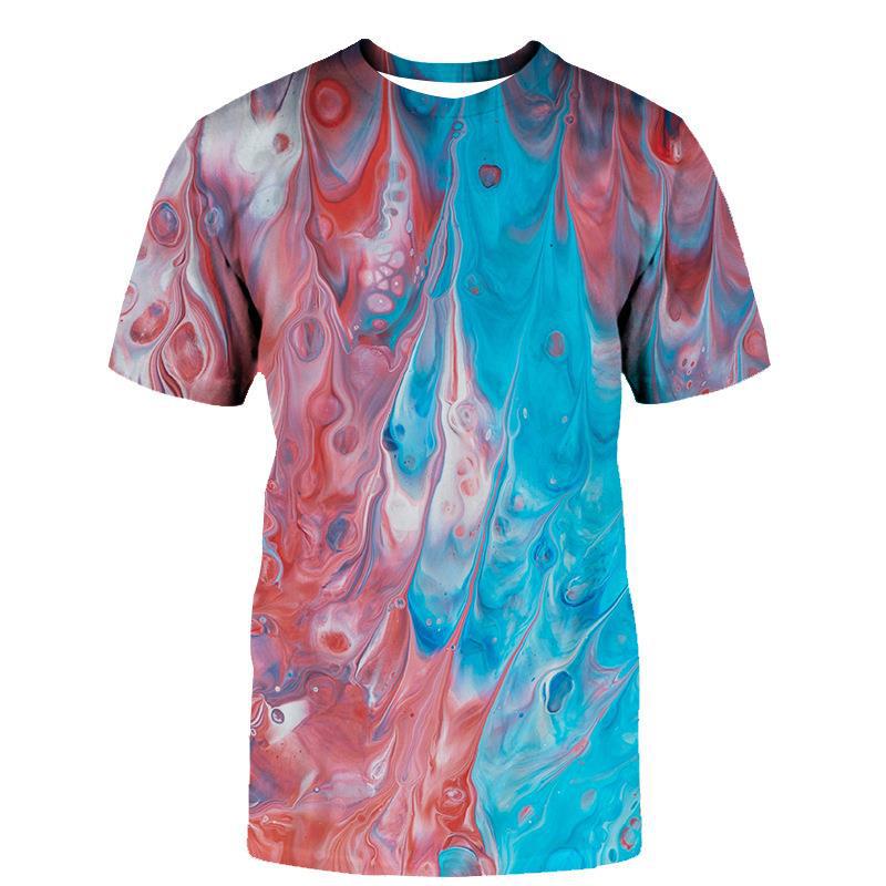 European and American Gradient Color Water Droplet T-shirt 3D Digital Printing Men's Short Sleeved Casual T-shirt