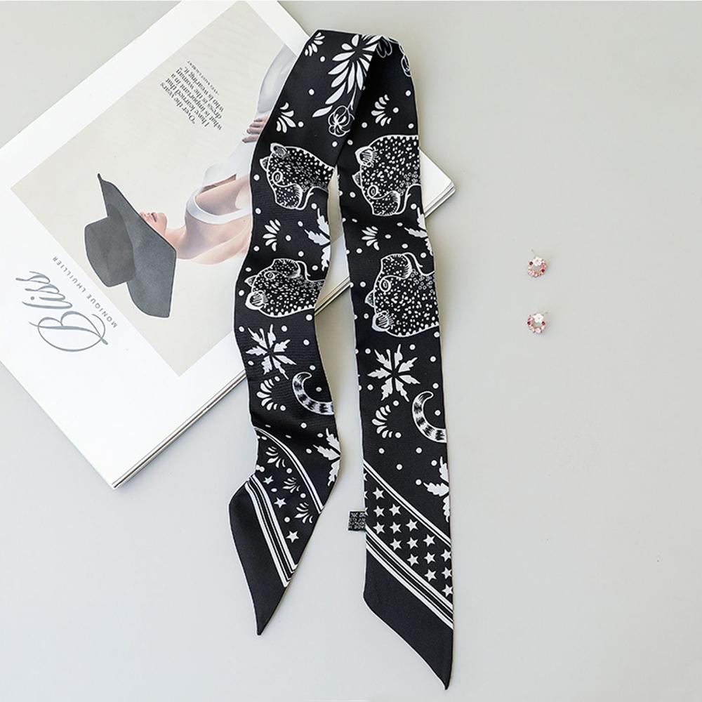Europe Fashion New Animal Feather Pattern Ladies Leisure Decoration Twill Long Strip Streamer Silk Scarf Tie Bind a Bag Ribbon