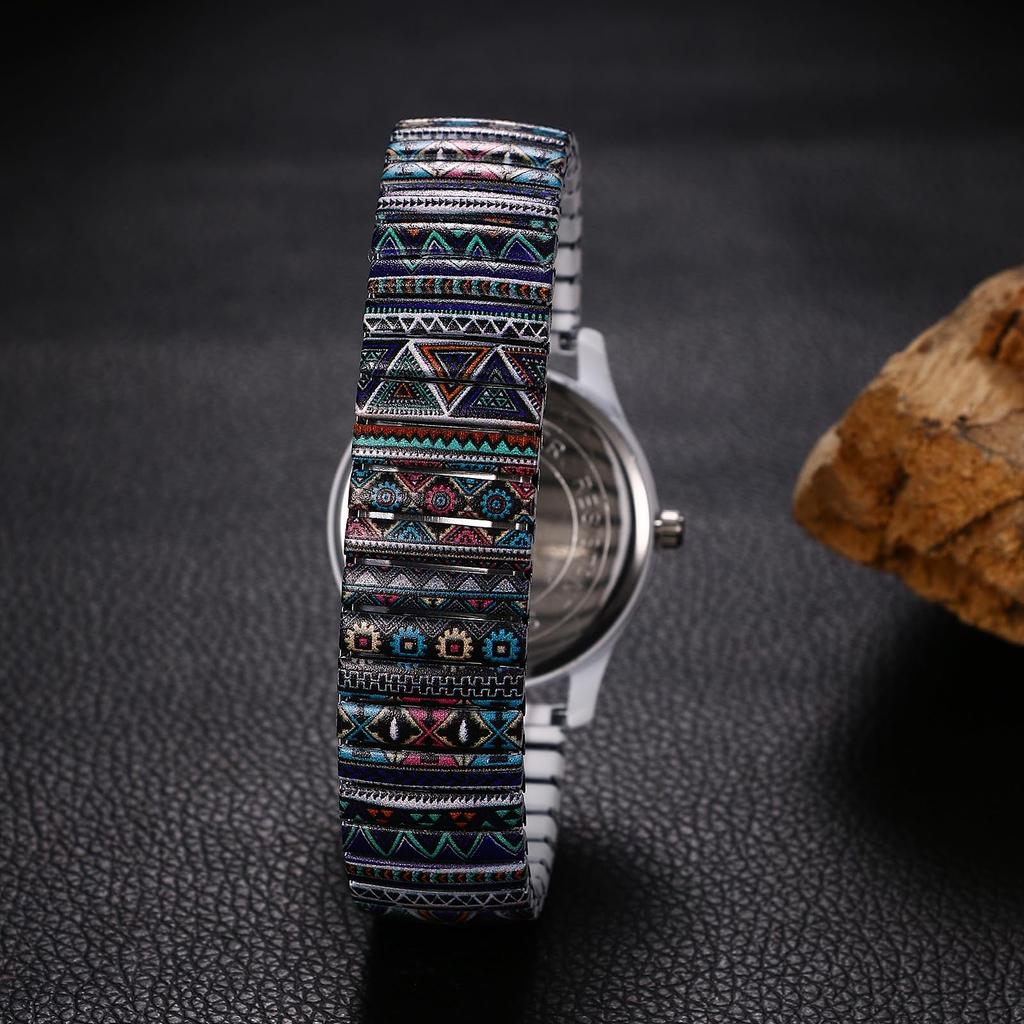 Unisex Watch with Stretchable Floral One Size Fits and Quartz Stainless Arabic Analog Adjustable Cute Perfect for or As a Gift for Your Girlfriend