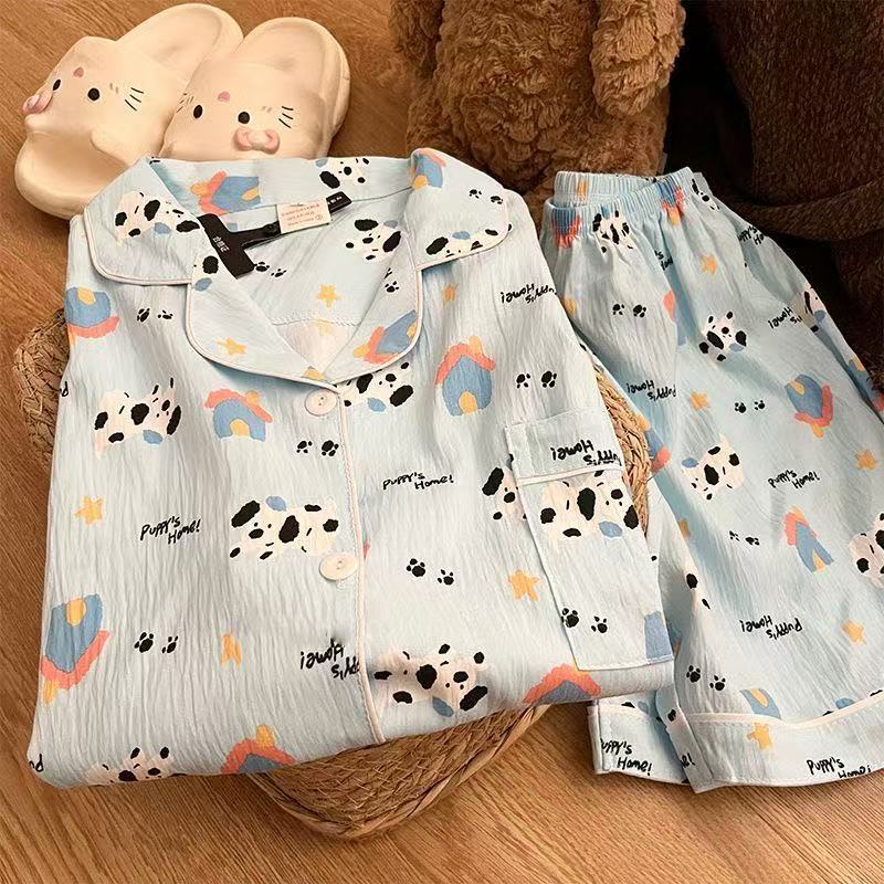 

Internet celebrity new spotted puppy pajamas women s summer short-sleeved shorts cardigan two-piece set women s comfortable loungewear S
