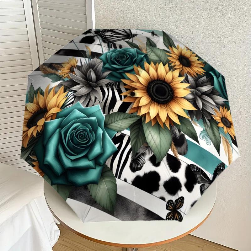 

1pc Zebra Stripes and Floral Bouquet Umbrella with Plastic Handle,Suitable for All Seasons Home Travel Outdoor UmbrellaDD1402