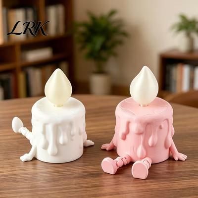 Relaxing Lazy Flame Lamp 3D Printing Ornament, Wax Liquid Texture Dripping Candle Sculpture with Adjustable Pose Ornament Movable Joints, Sitting
