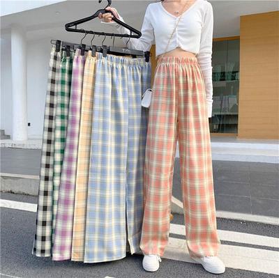 High-Waisted Plaid Wide-Leg Pants - Women's Summer Loose-Fit, Slimming, Casual Drape Long Trousers