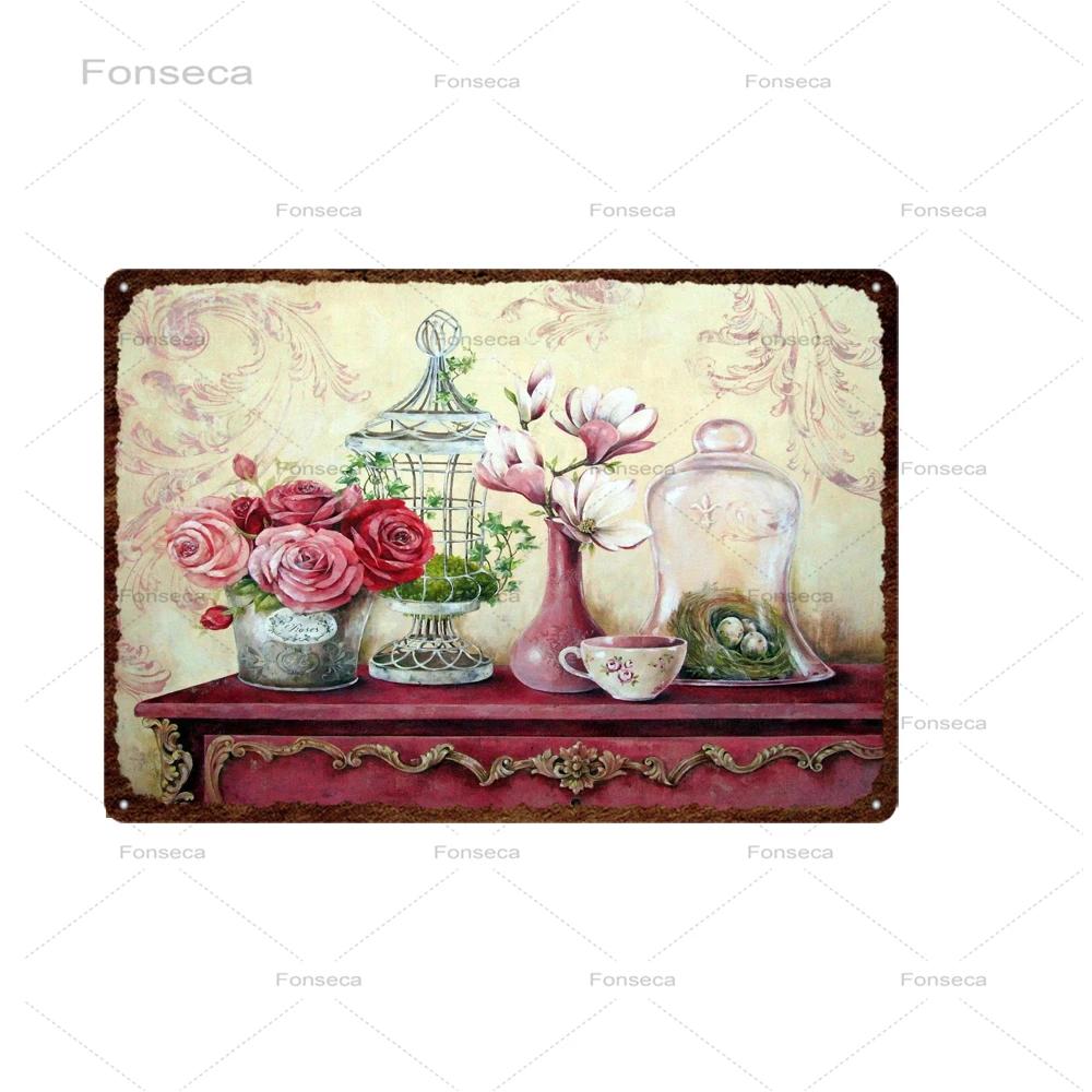 Vintage Flowers Metal Sign Garden Floral Retro Tin Plaques Home Decoration Wall Art Iron Painting 20X30Cm
