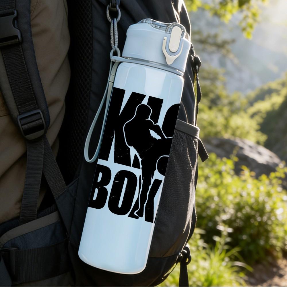 1PC Kick Boxing Sport Logo Print 750ml Color Plastic Sports Water Bottle Leakproof Flip Straw Lid Suitable for Sports Office Home Use