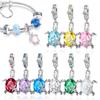 Copper Blue Zircon Star Sea Turtle Shape Twelve Color Charm Beads Fit Original Bracelet For Women Pendant Diy Jewelry Gift