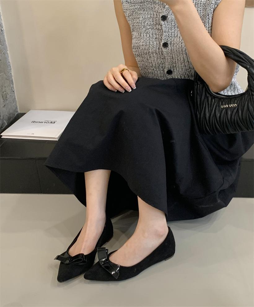 2025 new four-season one-pedal French stunning bow shallow mouth pointed head flat sole shoes women