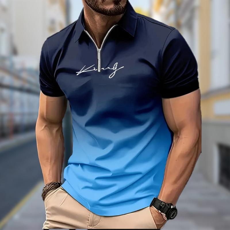 Happy Show Heren Poloshirt Casual Rits Korte Mouw Mode Casual Rits Zomer Lente Normale Pasvorm Cartoon Kleurverloop 3D Print Shirt 2XL blauw