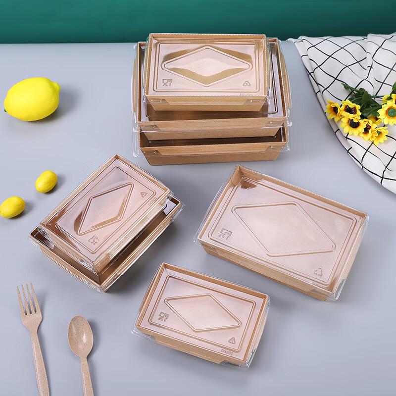 

Pabei Disposable Kraft Paper Salad Box with Clear Lid